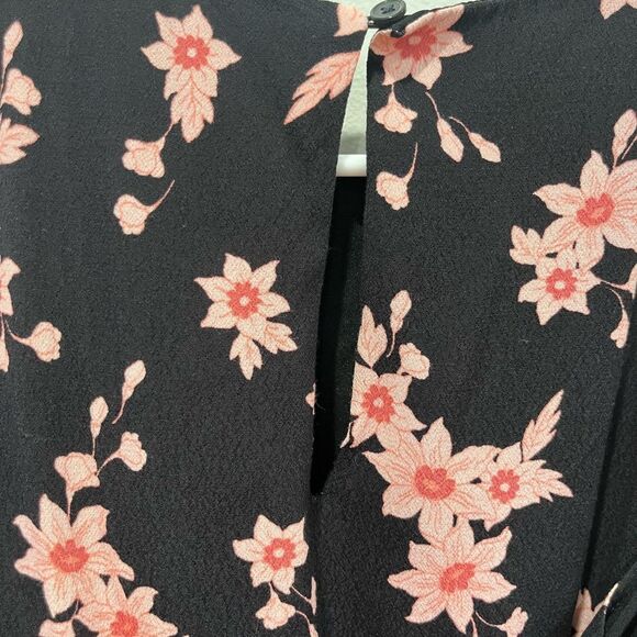 Loft Women's Size Large Knee Length Black and Pink Floral Dress with tie bow - Picture 8 of 8